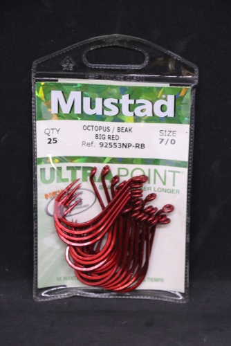Mustad 92553NP-RB Red Octopus Beak Bait Hooks Size 7/0 Jagged Tooth Tackle