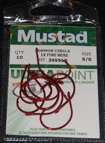 Mustad 39951NP-RB Ultra Point Size 5/0 Red Circle Hooks Jagged
