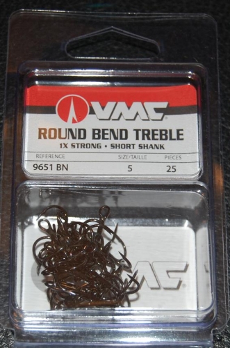 VMC 9651 Round Bend Treble 1X Short Shank, Size 5 Treble Hook
