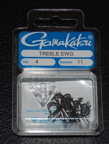 Gamakatsu 774 Extra Wide Gap Black Treble Hooks Size 4 Jagged Tooth Tackle