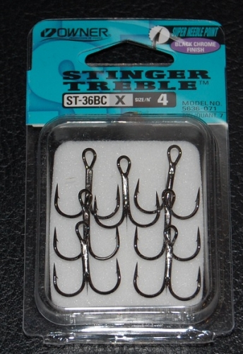 Owner Stinger 36 Treble Hooks Black Chrome Size 4 Jagged Tooth Tackle
