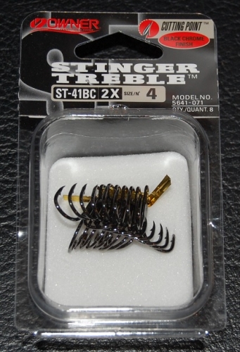 Owner Stinger Treble Hook 41 Black Chrome Size 4 Jagged Tooth Tackle