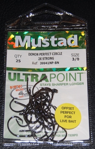 Mustad 39941NP-BN Demon Offset Circle Hooks Size 3/0 Jagged Tooth