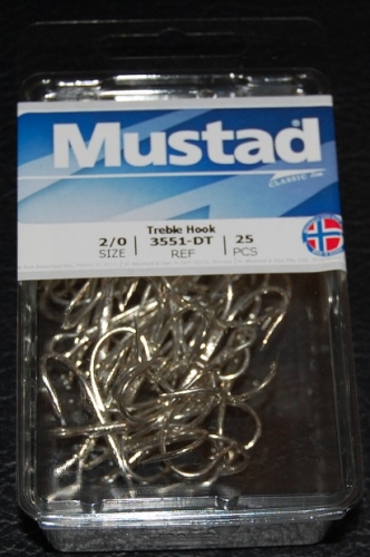 Mustad 3551-DT Duratin Treble Hooks Size 2/0 Jagged Tooth Tackle