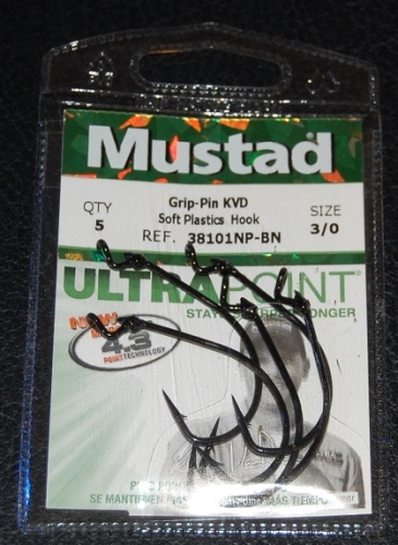 Mustad 38101NP-BN Ultra Point KVD Grip Pin Hooks Size 3/0 Jagged Tooth  Tackle