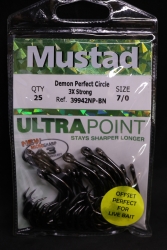 Mustad 39942NP-BN 3X Strong Circle Hooks Size 7/0 Jagged Tooth Tackle