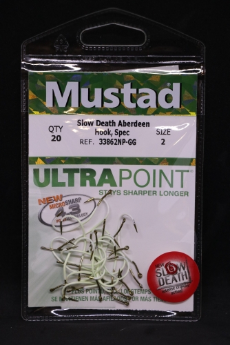 Mustad 33862NP-GG Ultra Point Green Glow Slow Death Hooks