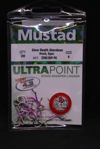 Mustad 33862NP-PG Ultra Point Purple Glow Slow Death Hooks Size 4 Jagged  Tooth Tackle