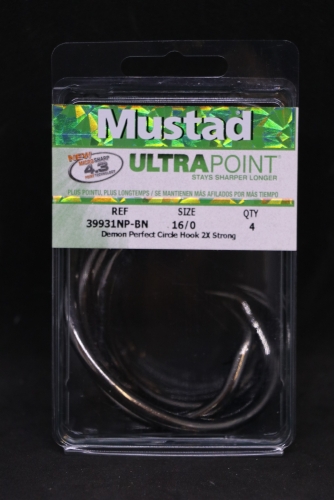 Mustad 39931NP-BN 2X Strong Inline Demon Circle Hooks Size 16