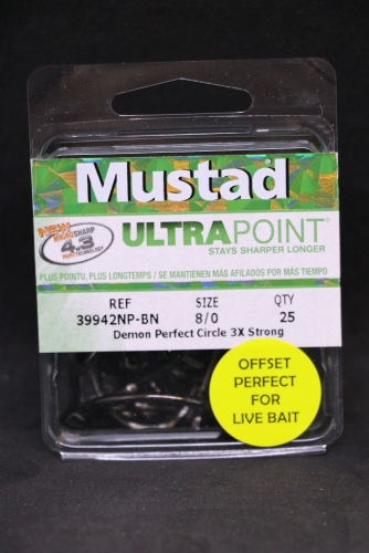Mustad 39942NP-BN 3X Strong Circle Hooks Size 8/0 Jagged Tooth Tackle