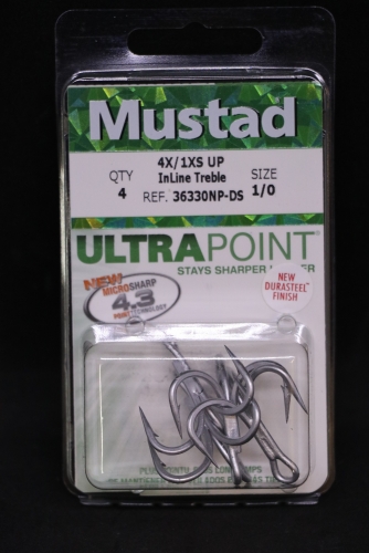 Mustad 36330NP-DS Inline 4X Treble Hooks Size 1/0 Jagged Tooth