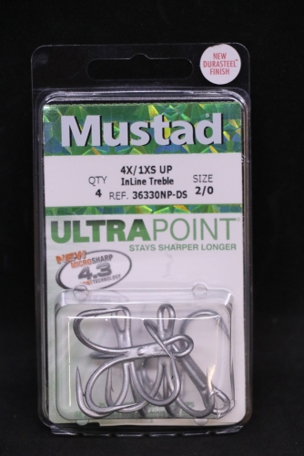 Mustad 36330NP-DS Inline 4X Treble Hooks Size 2/0 Jagged Tooth
