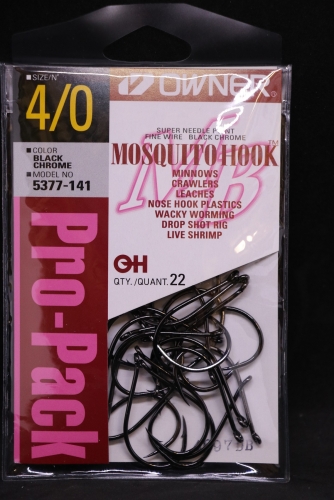 Owner 5377 MOSQUITO HOOK Black Chrome Size 4/0 Jagged
