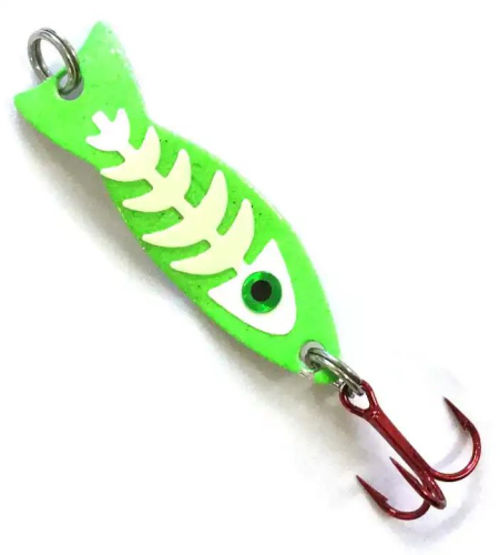 JB Lures Ghost Spoon with Glo-Bones Glow Green Jagged Tooth