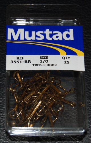 Mustad 3551-BR Bronze Treble Hooks Size 1/0 Jagged Tooth Tackle