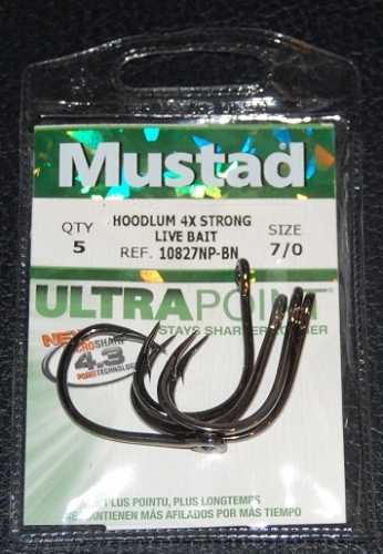 Mustad Hoodlum 10827NP-BN Live Bait Hooks Size 7/0 Jagged