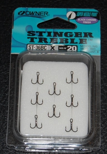 Owner Stinger 36 Treble Hooks Black Chrome Size 20 Jagged