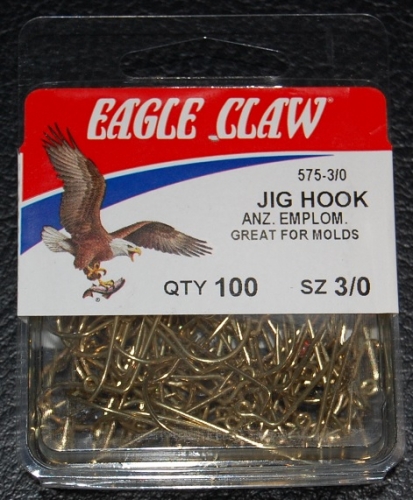 100 Eagle Claw 570 Size 4 Bronze 90° Jig Mold Fish Hooks