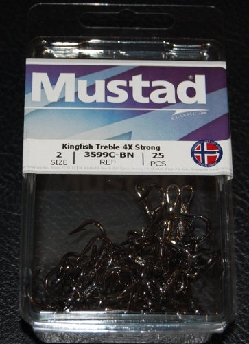 Mustad 3599C-BN Kingfish 4X Strong Treble Hooks Size 2 Jagged Tooth Tackle