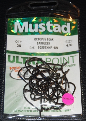 Mustad 92533XNP-BN Barbless Octopus Beak Hook Size 4/0