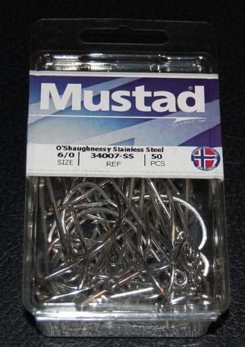 Mustad 34007-SS Stainless Steel O'Shaughnessy Hooks Size 6/0